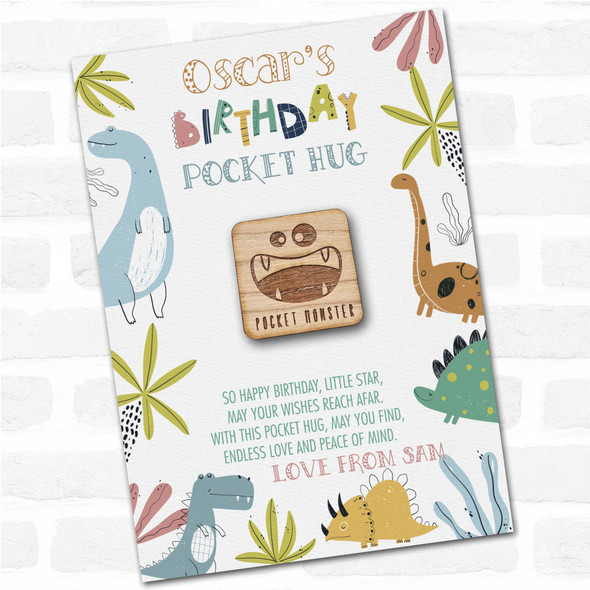 Googly Monster Face Kid's Boys Birthday Dinosaur Personalised Gift Pocket Hug