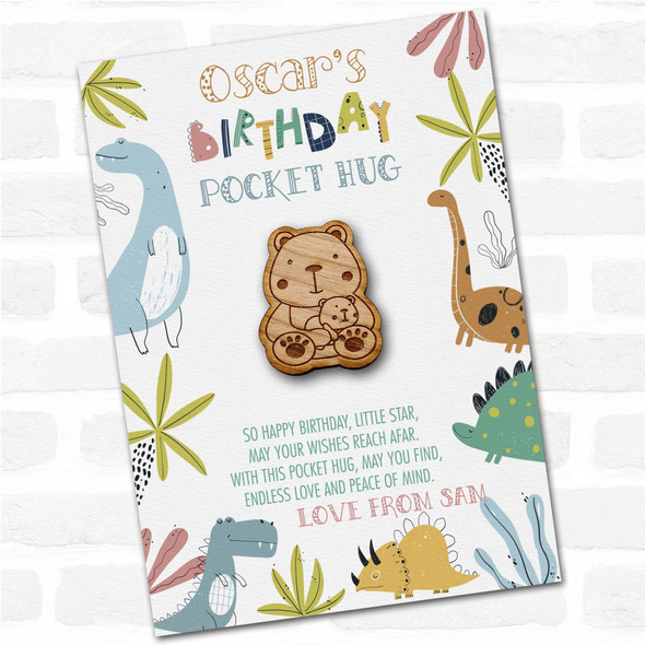 Parent & Baby Bear Kid's Boys Birthday Dinosaur Personalised Gift Pocket Hug