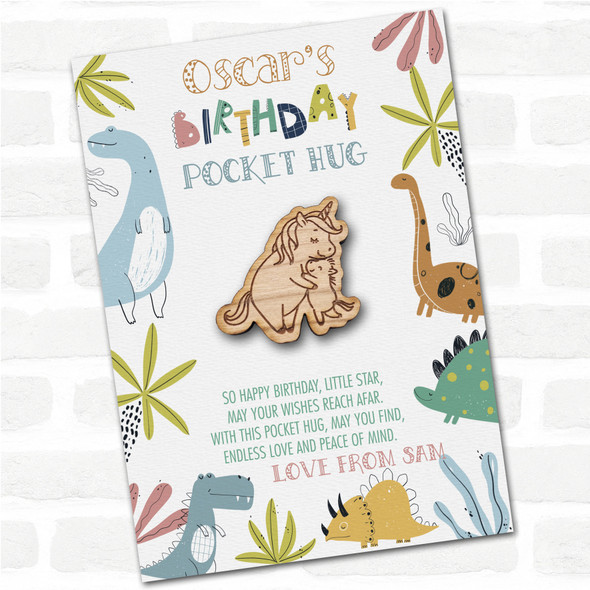 Parent & Baby Unicorn Kid's Boys Birthday Dinosaur Personalised Gift Pocket Hug