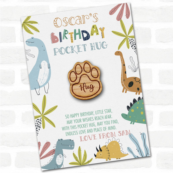 Paw Print Kid's Boys Birthday Dinosaur Personalised Gift Pocket Hug