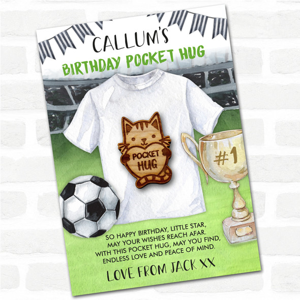 Cat Holding Love Heart Kid's Boys Birthday Football Personalised Gift Pocket Hug