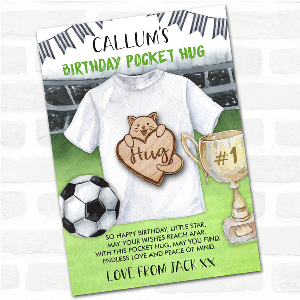 Smiling Cat Love Heart Kid's Boys Birthday Football Personalised Gift Pocket Hug