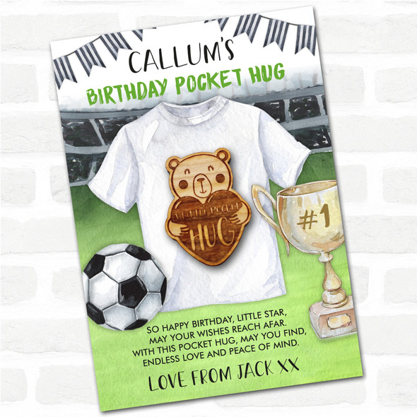 Love Heart Teddy Bear Kid's Boys Birthday Football Personalised Gift Pocket Hug
