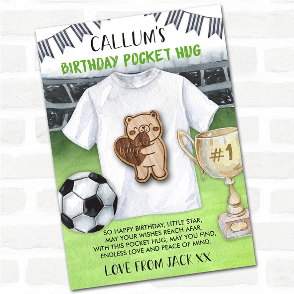 Teddy Bear Heart Kid's Boys Birthday Football Personalised Gift Pocket Hug