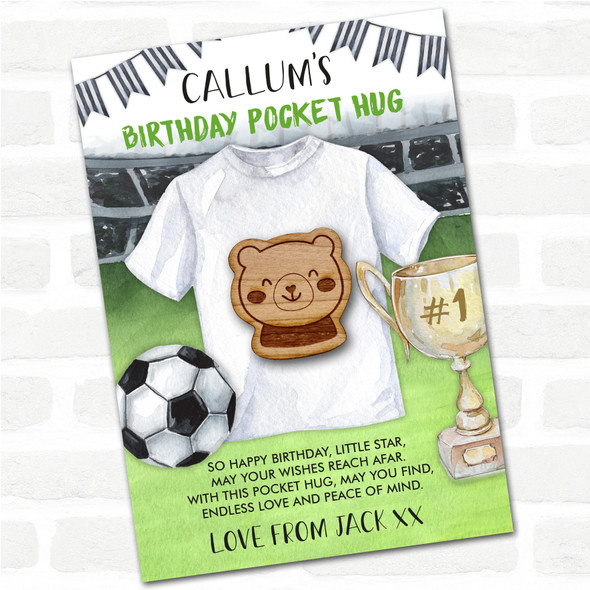 Teddy Bear Face Kid's Boys Birthday Football Personalised Gift Pocket Hug