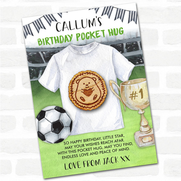 Cute Hedgehog Hugging Heart Kid's Birthday Football Personalised Gift Pocket Hug