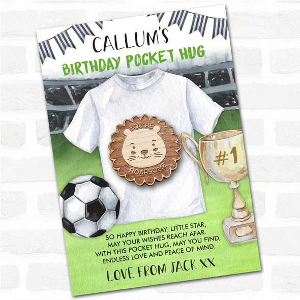 Cute Lion Kid's Boys Birthday Football Personalised Gift Pocket Hug