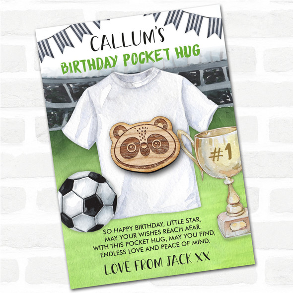 Cute Panda Kid's Boys Birthday Football Personalised Gift Pocket Hug
