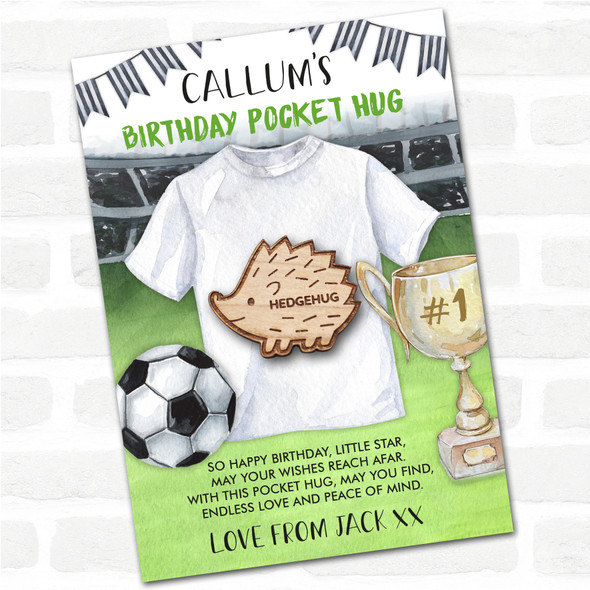 Cute Smiling Hedgehog Kid's Boys Birthday Football Personalised Gift Pocket Hug