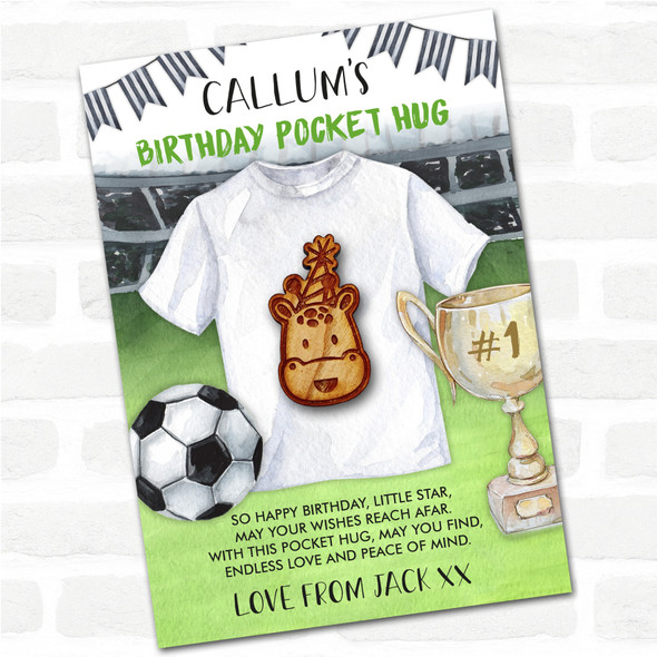 Giraffe In A Party Hat Kid's Boys Birthday Football Personalised Gift Pocket Hug