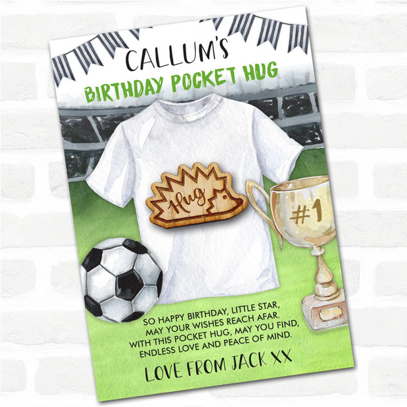 Hedgehog From Side Kid's Boys Birthday Football Personalised Gift Pocket Hug