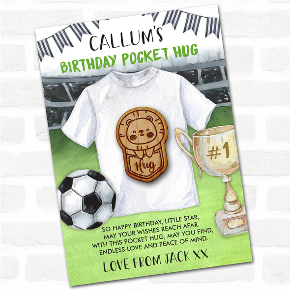 Lion In A Pocket Kid's Boys Birthday Football Personalised Gift Pocket Hug