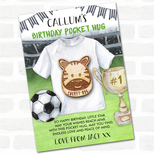 Smiling Zebra Kid's Boys Birthday Football Personalised Gift Pocket Hug