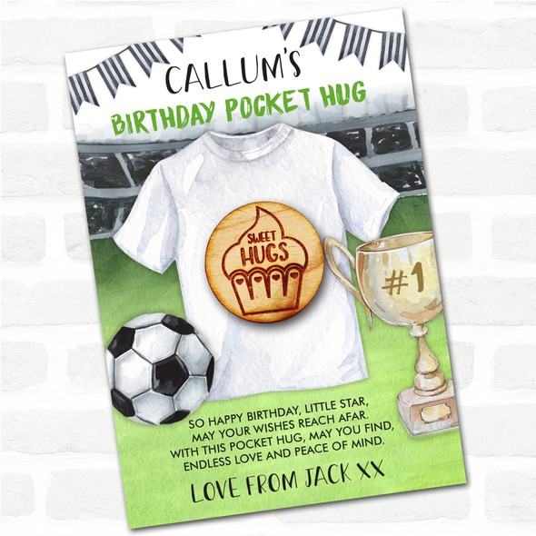 Cupcake Heart Wrapper Kid's Boys Birthday Football Personalised Gift Pocket Hug
