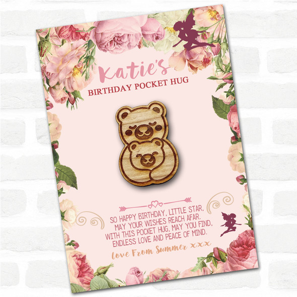 Parent and Baby Bear Kid's Girls Birthday Fairy Personalised Gift Pocket Hug