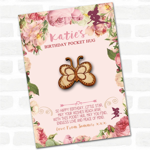 Dotty Outline Butterfly Kid's Girls Birthday Fairy Personalised Gift Pocket Hug