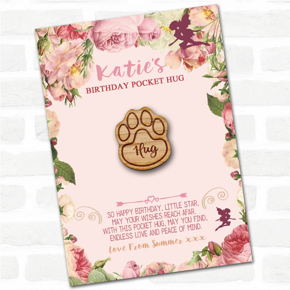 Paw Print Kid's Girls Birthday Fairy Personalised Gift Pocket Hug