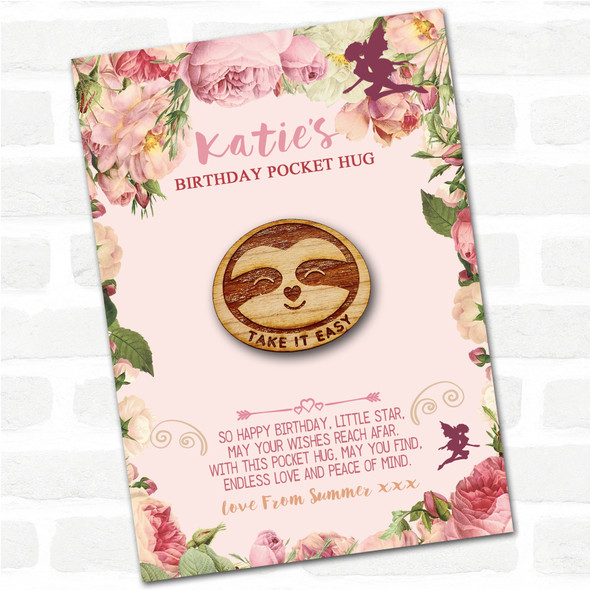 Smiling Sloth Heart Nose Kid's Girls Birthday Fairy Personalised Gift Pocket Hug