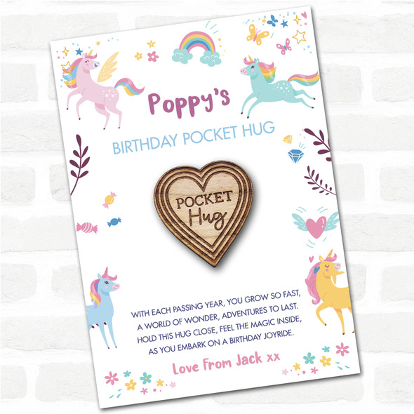 Hearts Pattern Kid's Girls Birthday Unicorn Personalised Gift Pocket Hug