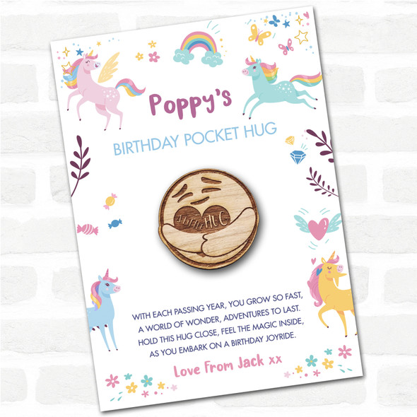 Smiling Face Kid's Girls Birthday Unicorn Personalised Gift Pocket Hug