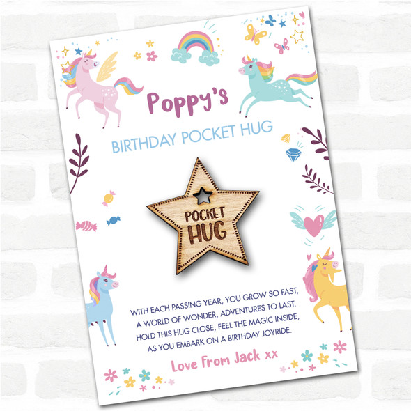 Star Hole Kid's Girls Birthday Unicorn Personalised Gift Pocket Hug