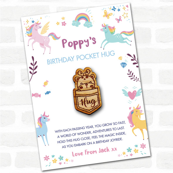 Deer In A Pocket Kid's Girls Birthday Unicorn Personalised Gift Pocket Hug