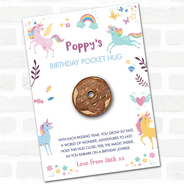 Donut Icing & Kid's Girls Birthday Unicorn Personalised Gift Pocket Hug