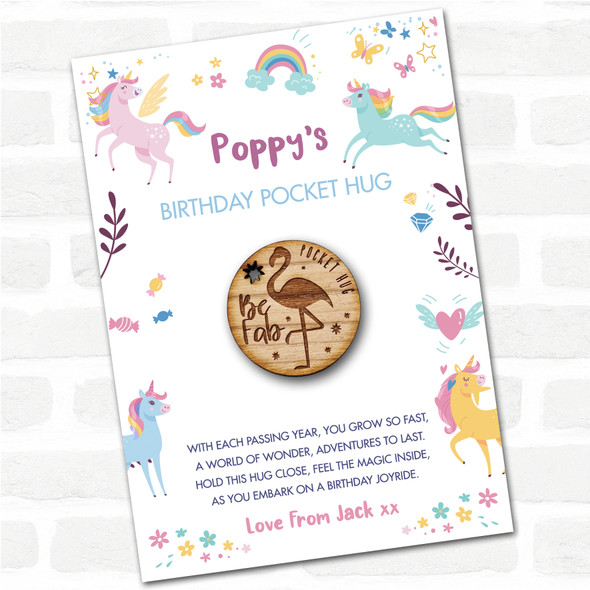 Flamingo & Stars Kid's Girls Birthday Unicorn Personalised Gift Pocket Hug
