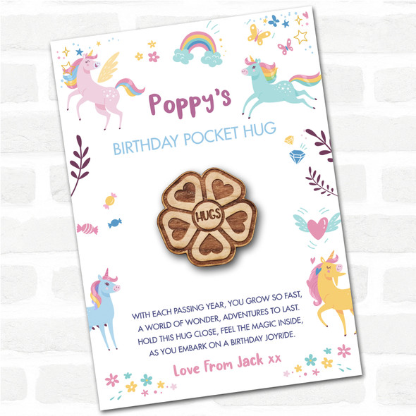 Flower Heart Petals Kid's Girls Birthday Unicorn Personalised Gift Pocket Hug