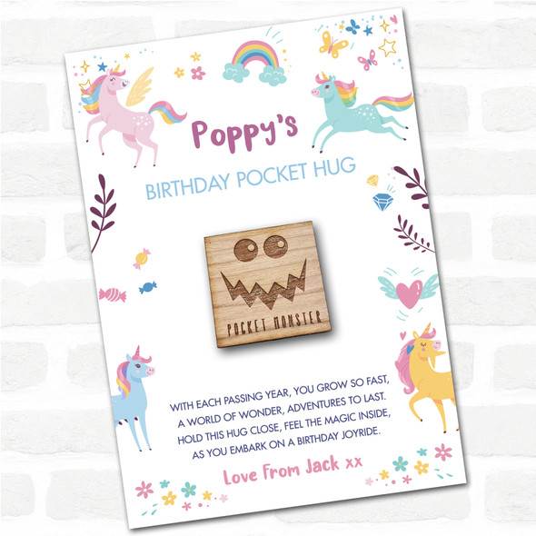 Monster Zigzag Mouth Kid's Girls Birthday Unicorn Personalised Gift Pocket Hug