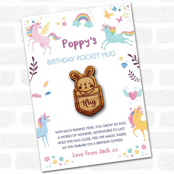 Cute Bunny In A Pocket Kid's Girls Birthday Unicorn Personalised Gift Pocket Hug