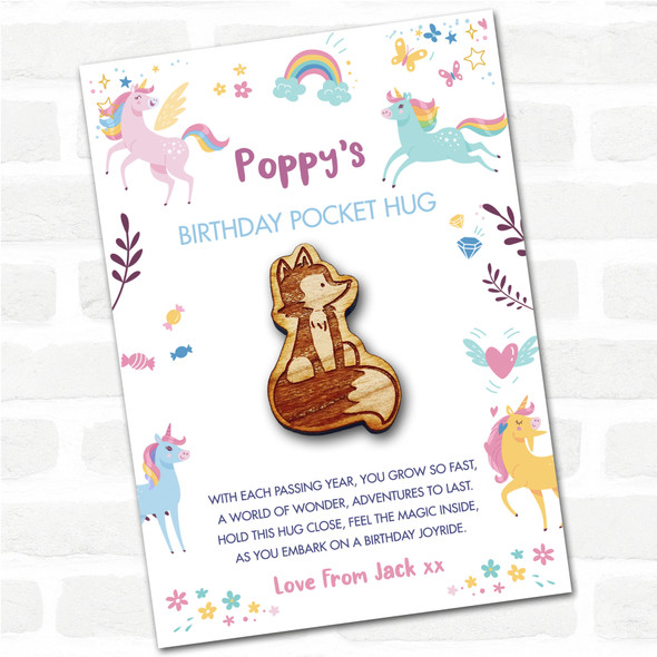 Cute Fox Fluffy Tail Kid's Girls Birthday Unicorn Personalised Gift Pocket Hug