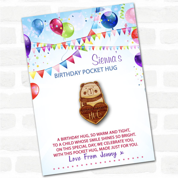 Cute Bear Wearing Scarf Kid's Birthday Balloons Personalised Gift Pocket Hug