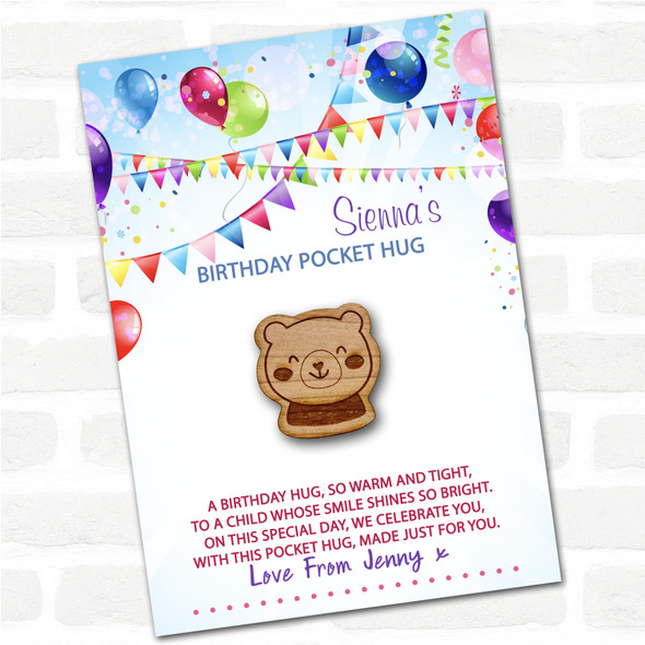 Teddy Bear Face Kid's Birthday Balloons Personalised Gift Pocket Hug