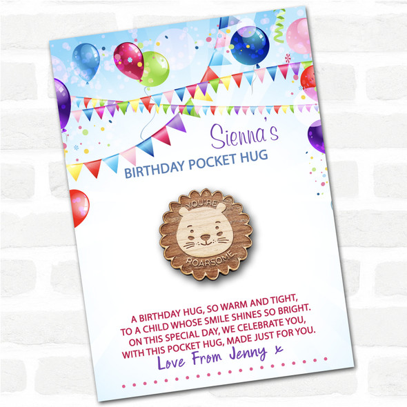 Cute Lion Kid's Birthday Balloons Personalised Gift Pocket Hug