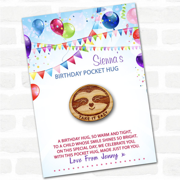 Smiling Sloth Heart Nose Kid's Birthday Balloons Personalised Gift Pocket Hug