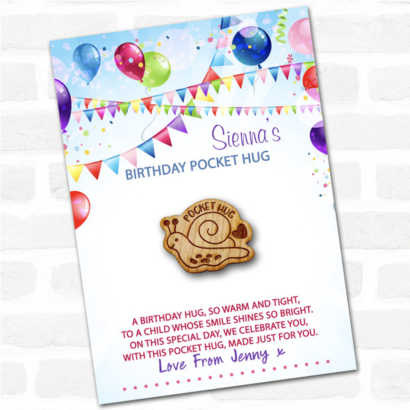 Snail & A Heart Kid's Birthday Balloons Personalised Gift Pocket Hug