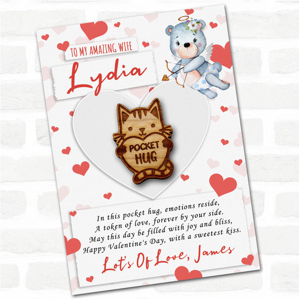 Cat Holding Love Heart Happy Valentine's Day Personalised Gift Pocket Hug