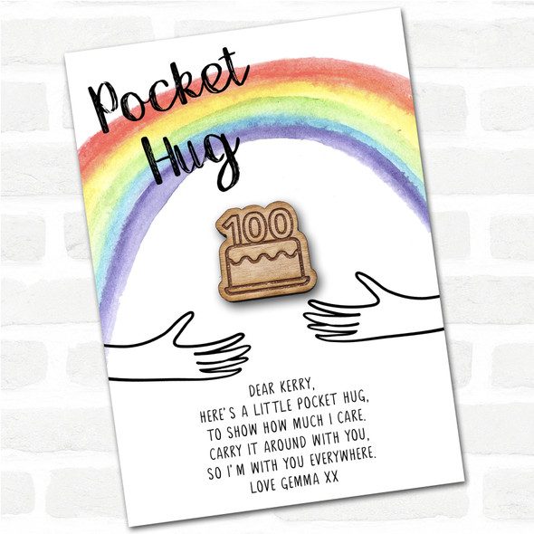 Birthday Cake 100 Candles Rainbow Personalised Gift Pocket Hug