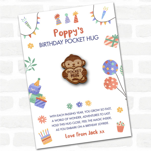 Monkey Heart Kid's Birthday Hats Cakes Personalised Gift Pocket Hug