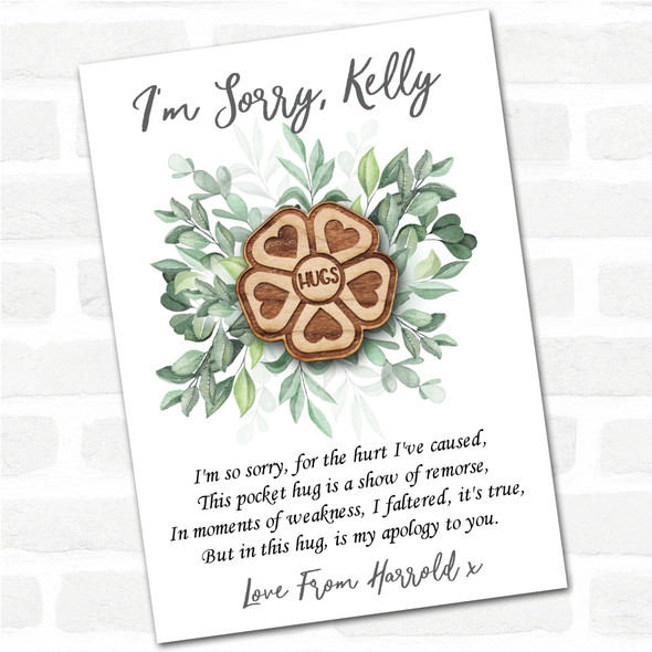 Flower Heart Petals Leaves I'm Sorry Apology Personalised Gift Pocket Hug