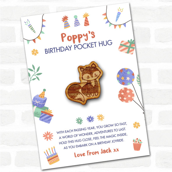 Fluffy Cute Fox Kid's Birthday Hats Cakes Personalised Gift Pocket Hug