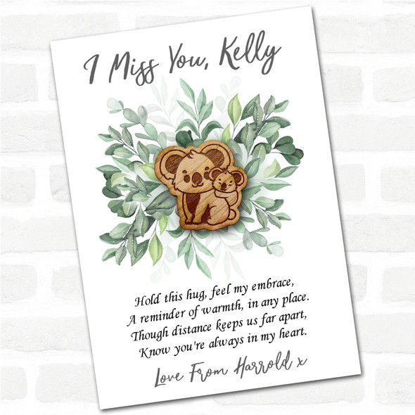 Parent & Baby Koala Green Leaves I Miss You Personalised Gift Pocket Hug