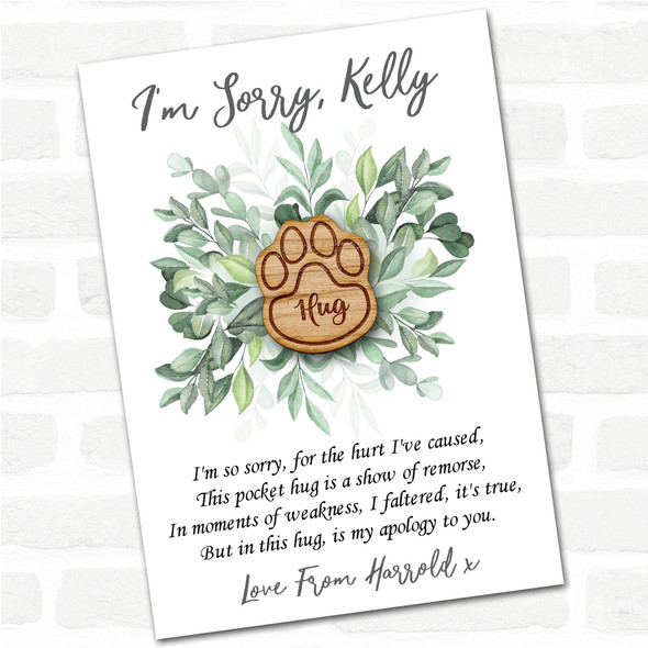 Paw Print Leaves I'm Sorry Apology Personalised Gift Pocket Hug