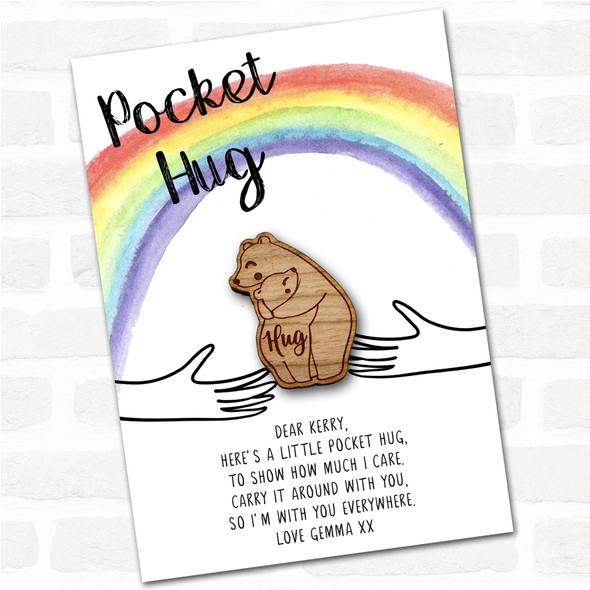 Parent Child Bears Rainbow Personalised Gift Pocket Hug