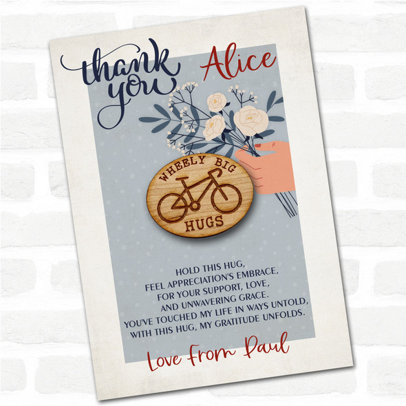 Bicycle Blue Flowers Thank You Personalised Gift Pocket Hug