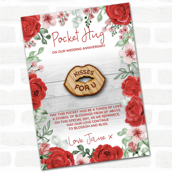 Kissing Lips Roses Wedding Anniversary Personalised Gift Pocket Hug