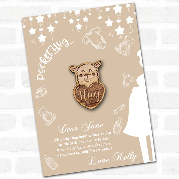 Llama Heart Neutral Baby Shower Personalised Gift Pocket Hug