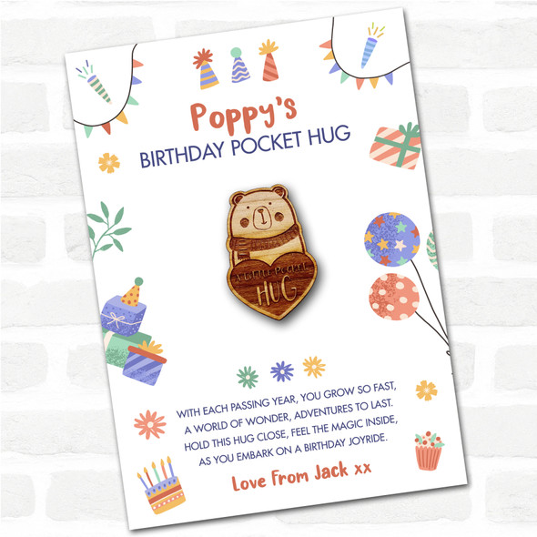 Cute Bear Wearing Scarf Kid's Birthday Hats Cakes Personalised Gift Pocket Hug