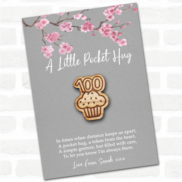 Cupcake 100 Grey Pink Blossom Personalised Gift Pocket Hug